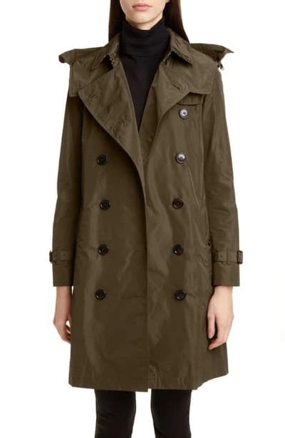 kensington trench coat with detachable hood burberry in khaki|burberry coat size chart.